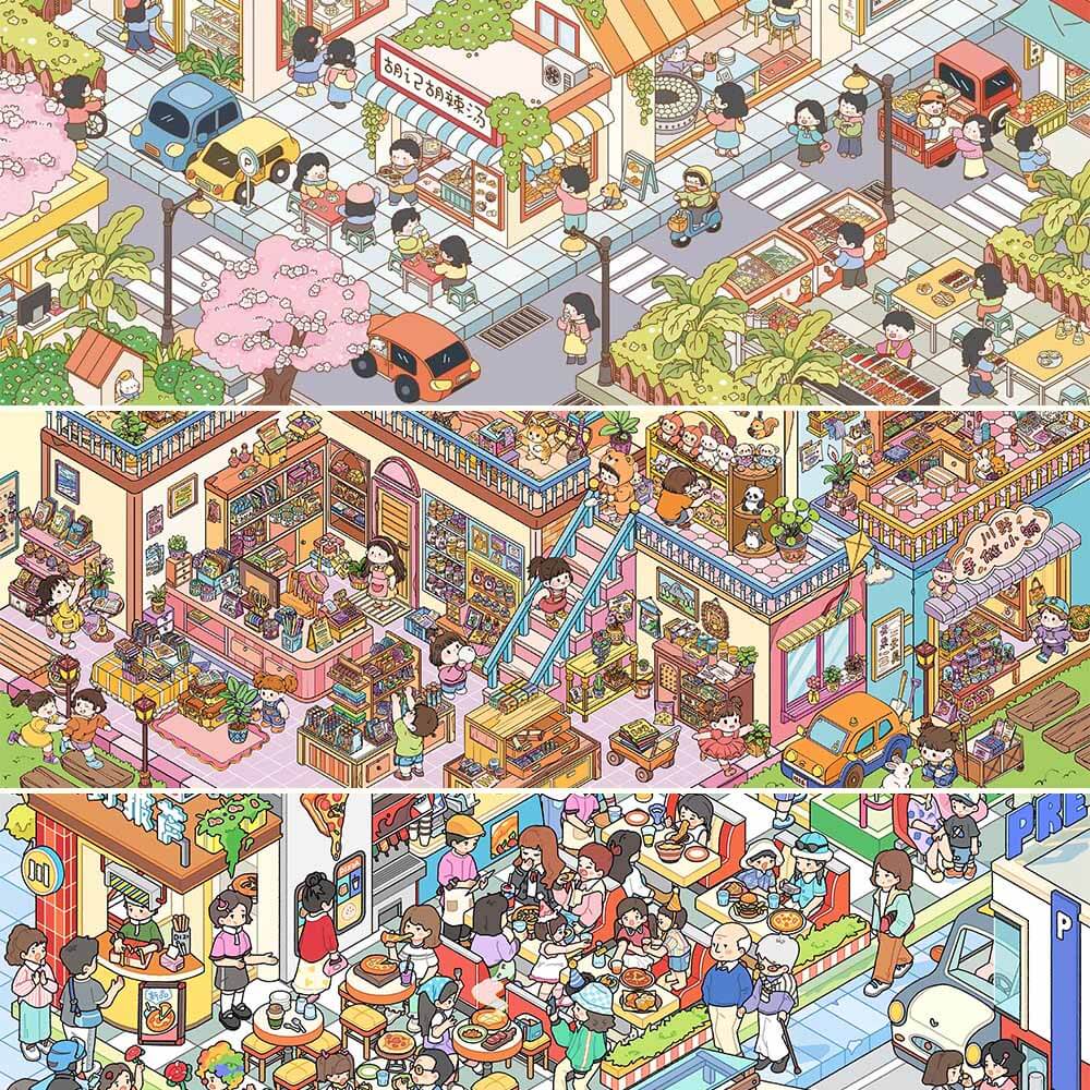 Food Corner DIY 3D Scene Stickers 3 Cute Scenes(XL)