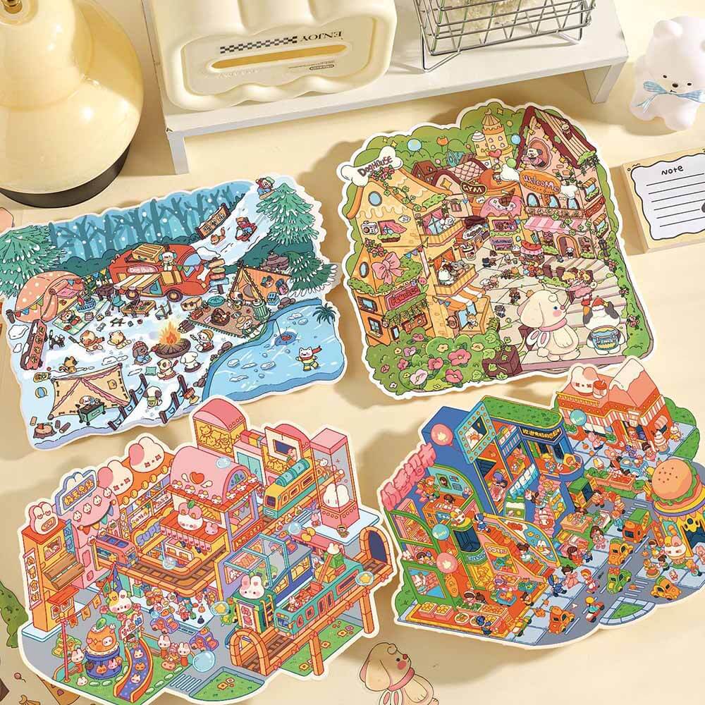 Bigger picture DIY 3D Scene Stickers - 4 Cute Miniature Scenes