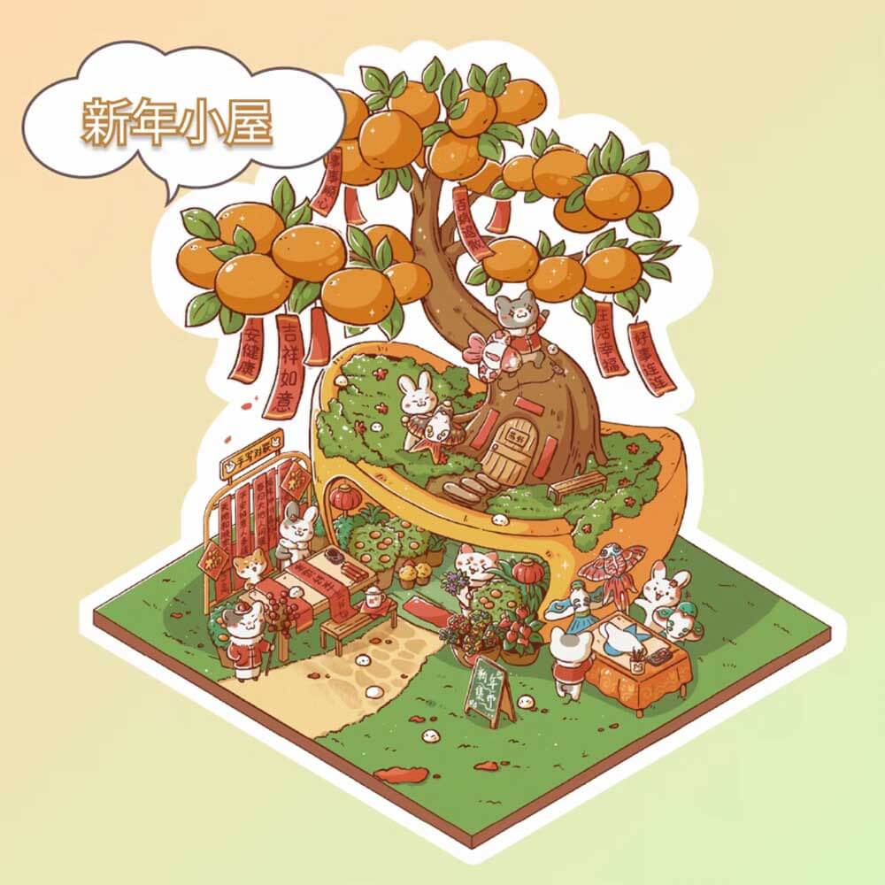 Meow Cottage DIY 3D Scene Stickers - 5 Adorable Miniature Scenes