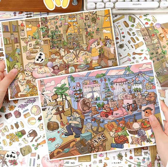 Seaside Cat Home DIY 3D Scene Stickers 2 Cute Scenes(L)