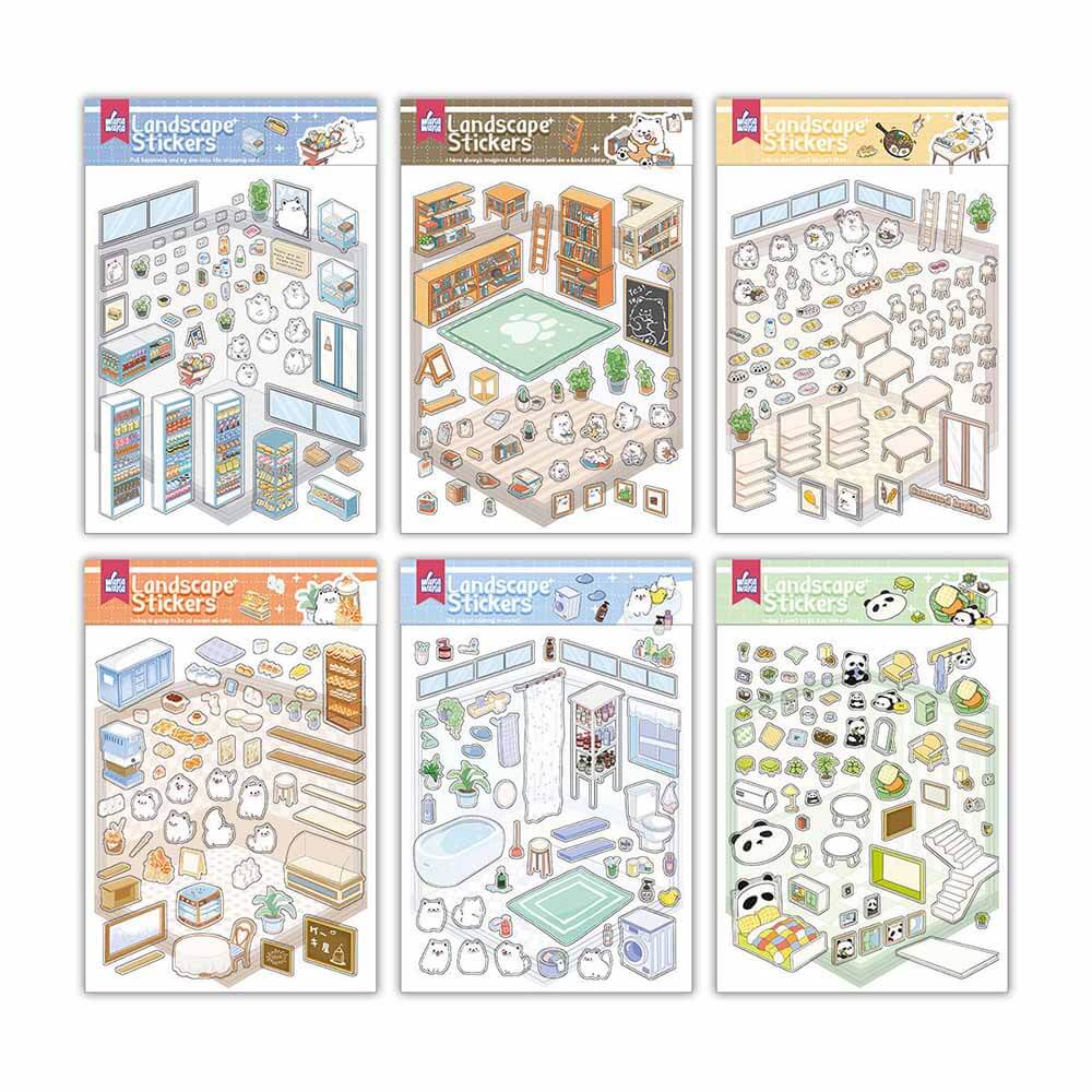 Cute Animal Home DIY 3D Scene Stickers 6 Cute Miniature Scenes(S)