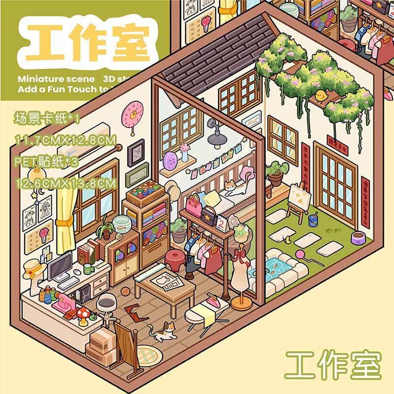Thematic Corners DIY 3D Scene Stickers 4 Cute Miniature Scenes(S)