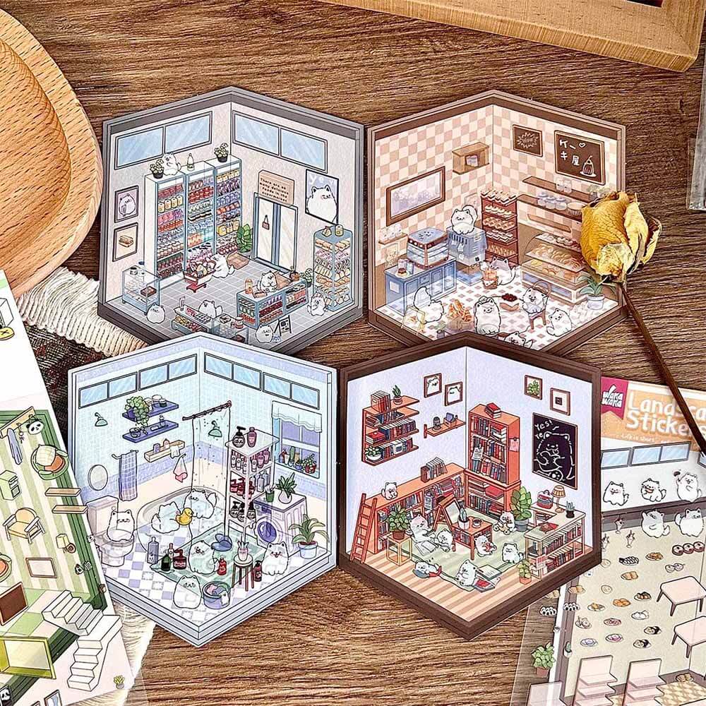 Cute Animal Home DIY 3D Scene Stickers 6 Cute Miniature Scenes
