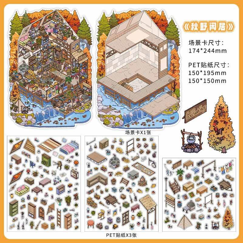 Seasonal Retreat DIY 3D Sticker 4 Cute Miniature Scenes(L)