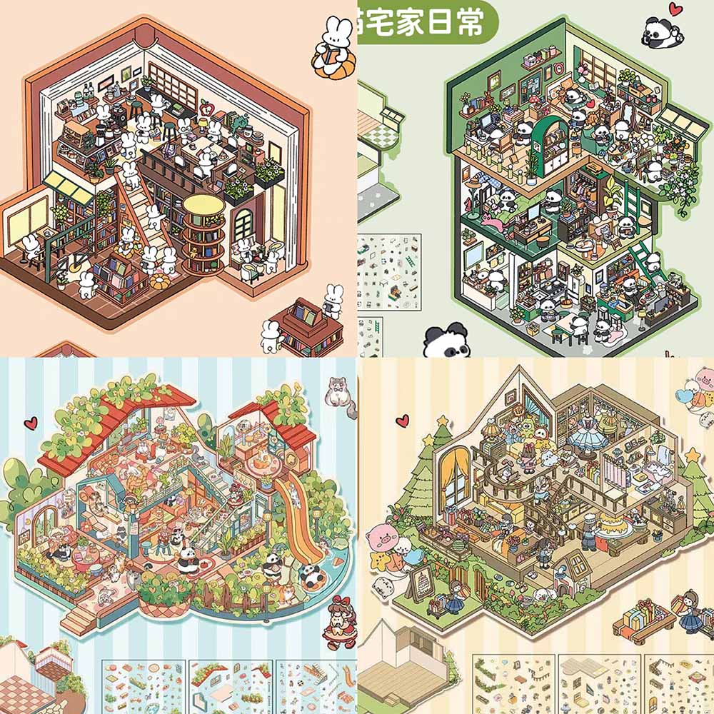 Oversized Cottage DIY 3D Scene Stickers - 4 Cute Miniature Scenes