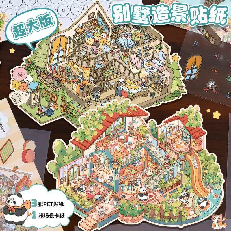 Oversized Cottage DIY 3D Scene Stickers - 4 Cute Miniature Scenes