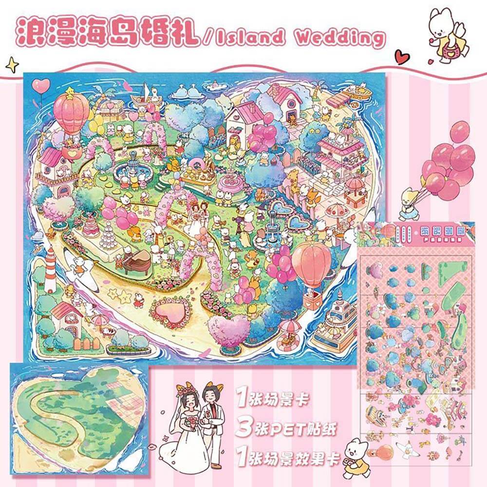 Island Wedding DIY 3D Scene Stickers -  Oversized Cute Miniature Scenes