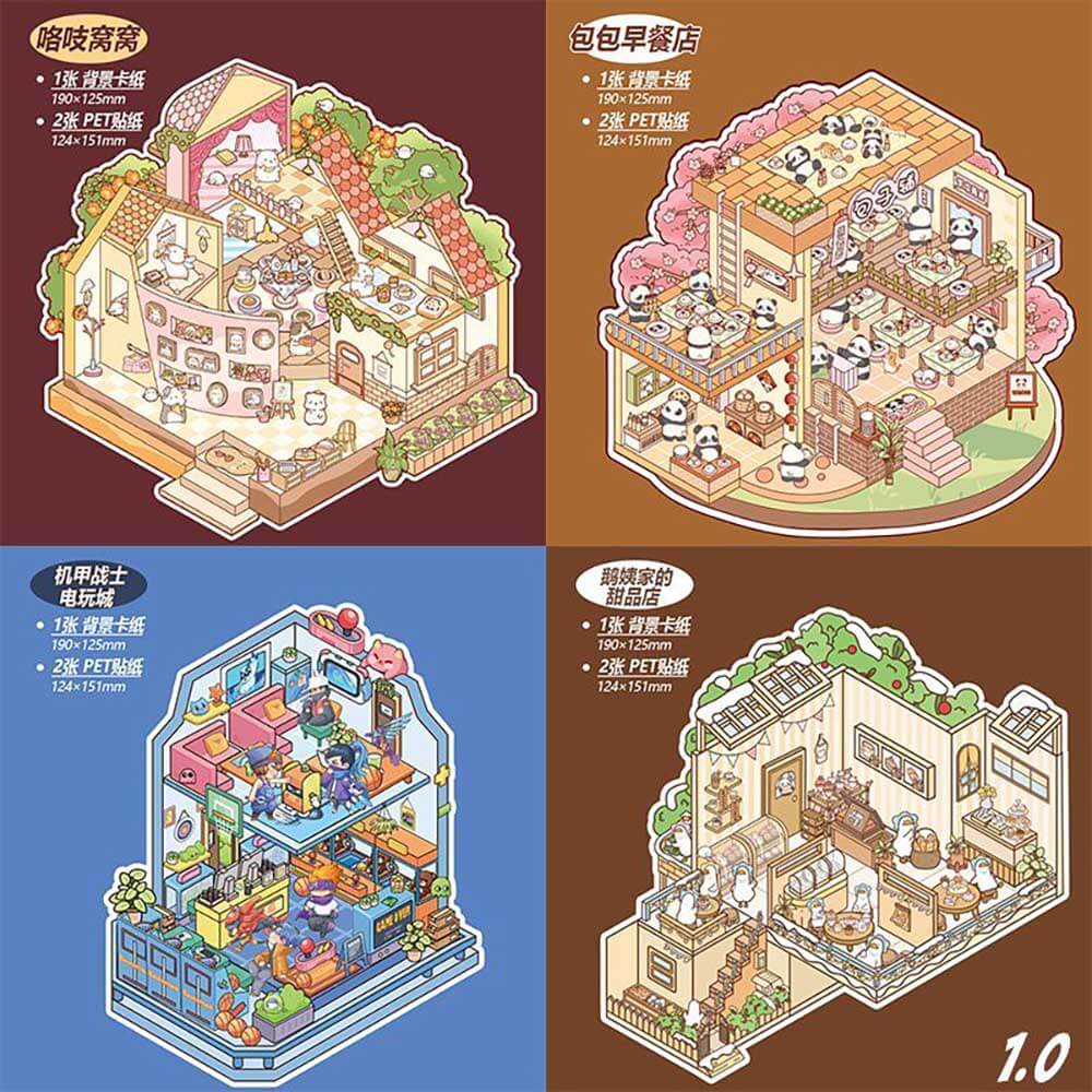 Cute Store 1.0 DIY 3D Scene Stickers 4 Cute Miniature Scenes
