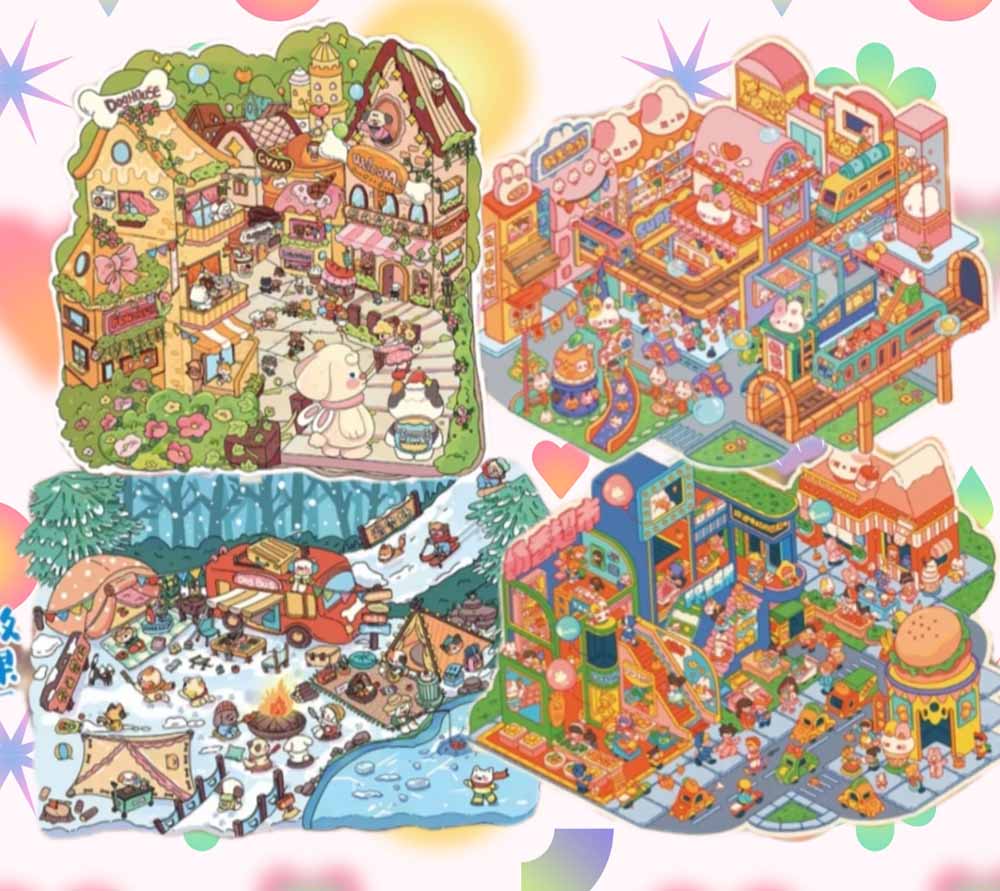 Bigger picture DIY 3D Scene Stickers - 4 Cute Miniature Scenes