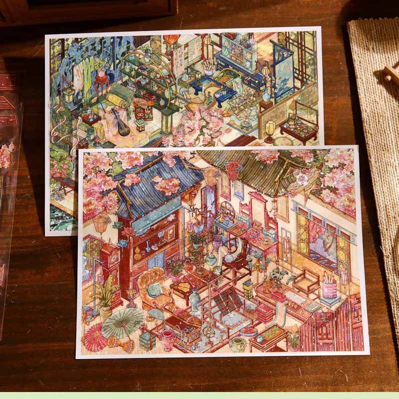 Oriental Grace DIY 3D Scene Stickers With Guide Lines(XL)