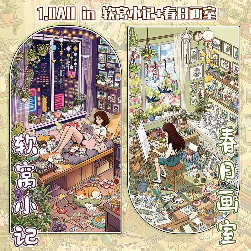 Spring Glow DIY 3D Scene Stickers With Guide Lines(L)