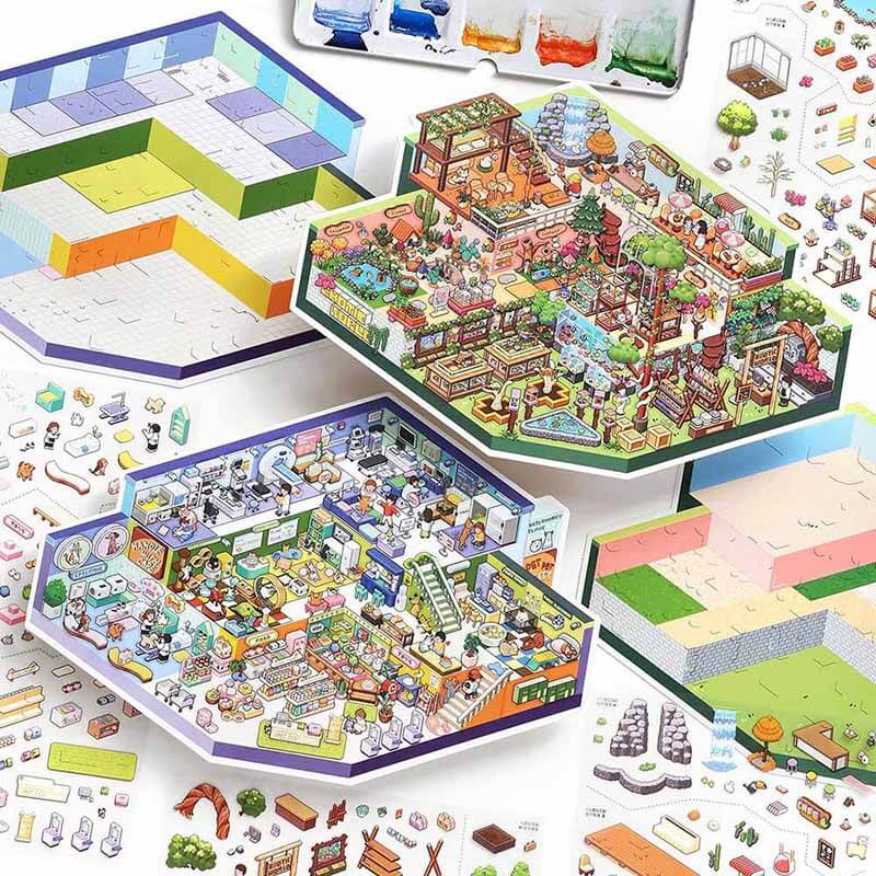 Pet Plaza DIY 3D Scene Stickers With Guide Lines(L)