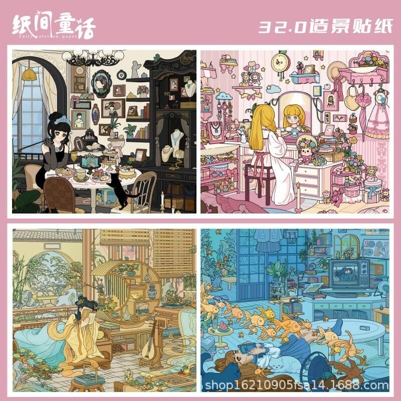 Morning Elegance DIY 3D Scene Stickers 4 Cute Scenes(L)