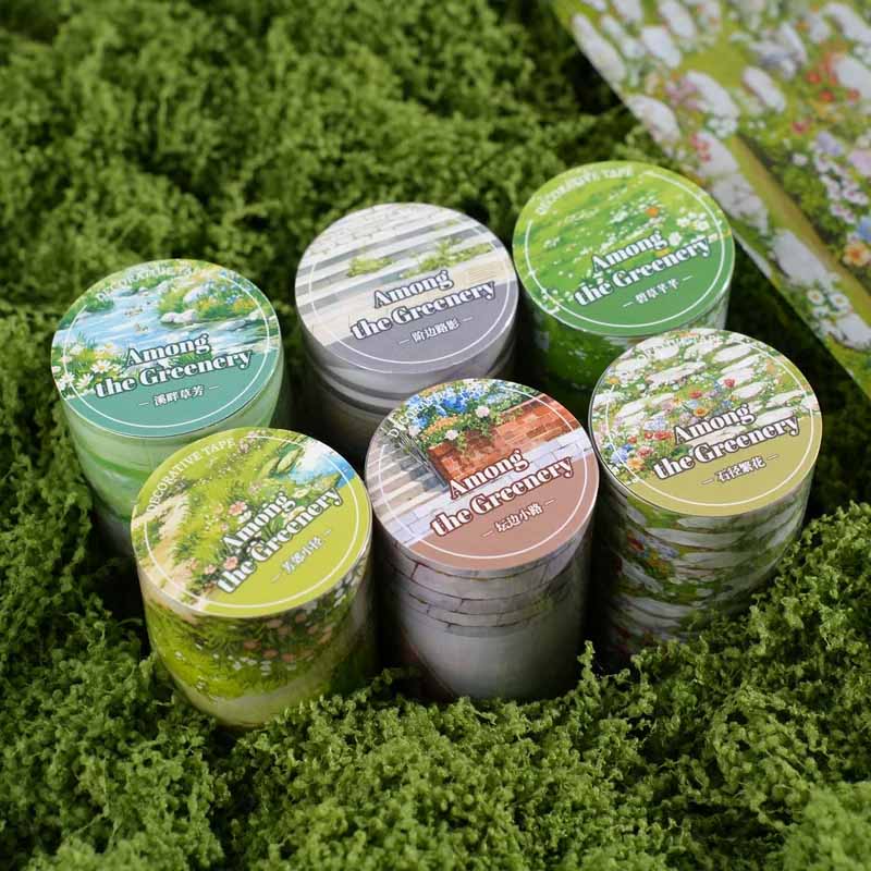 Strolling in Greenery Landscape Handwriting Sticker Roll