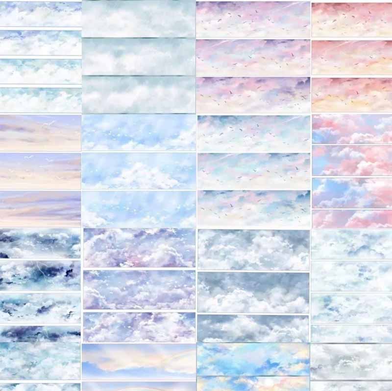 White Clouds Sunset Glow PET Journal Collage Sticker