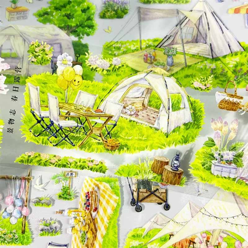 Spring Camping Series Landscape Handbook Adhesive Tape Stickers