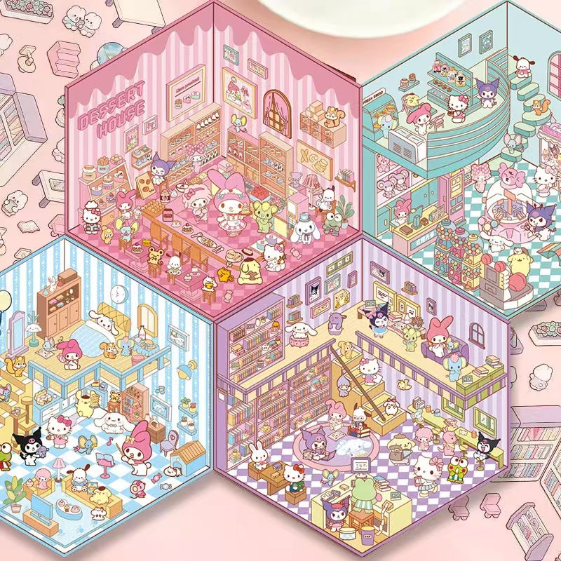 Sanrio Party DIY 3D Scene Stickers - 4 Cute Miniature Scenes