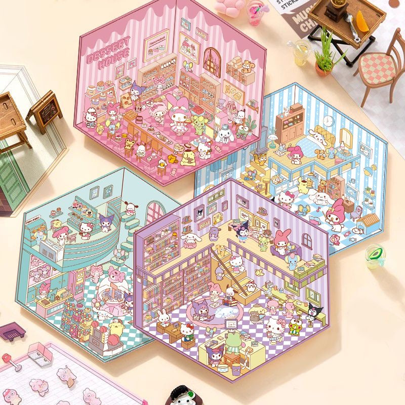 Sanrio Party DIY 3D Scene Stickers - 4 Cute Miniature Scenes