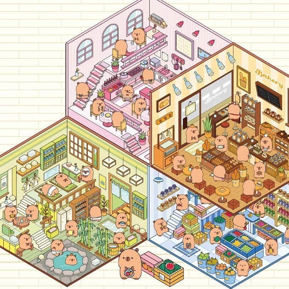 Capybara Diary DIY 3D Scene Stickers - 4 Cute Miniature Scenes