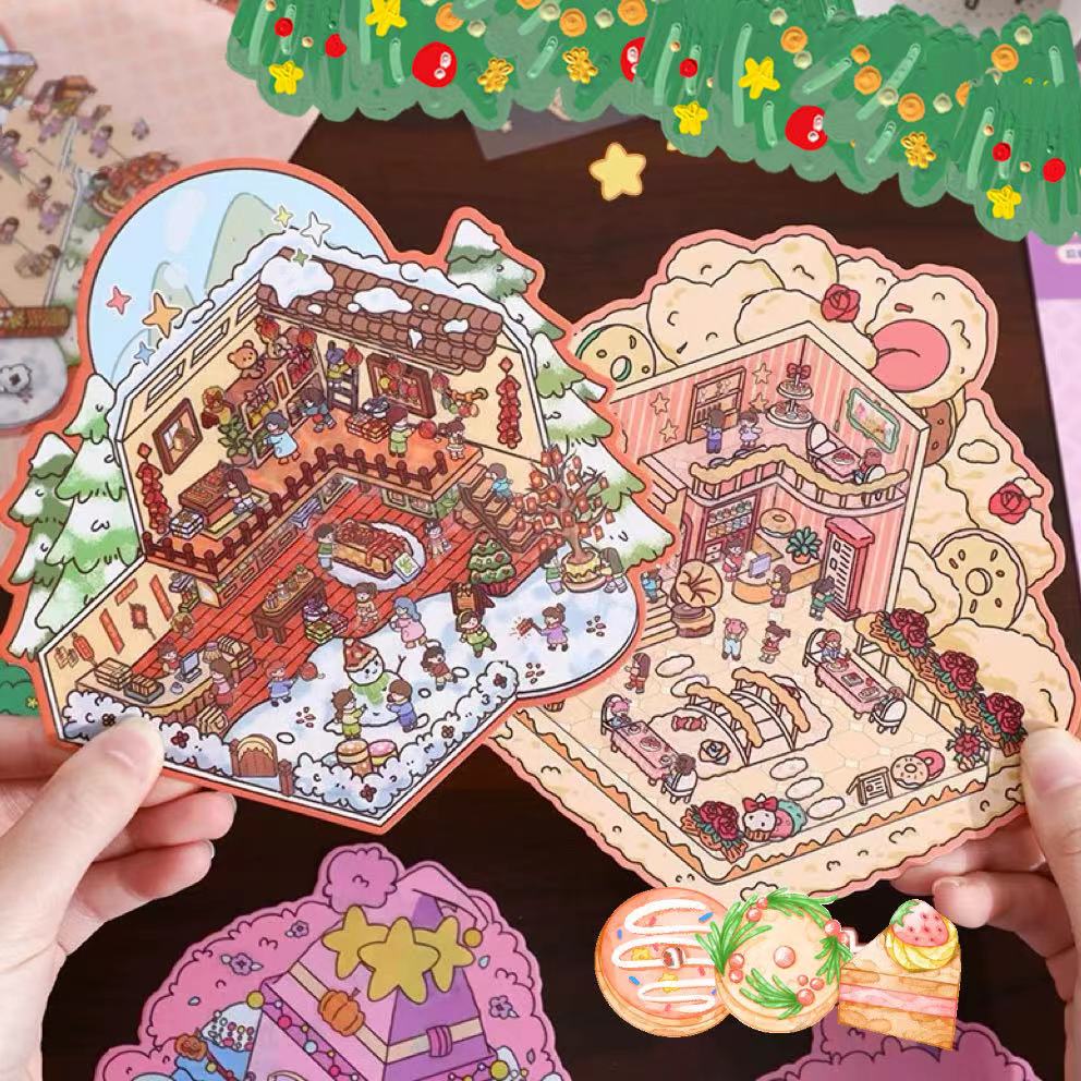 Happy Party DIY 3D Scene Stickers - 4 Cute Miniature Scenes