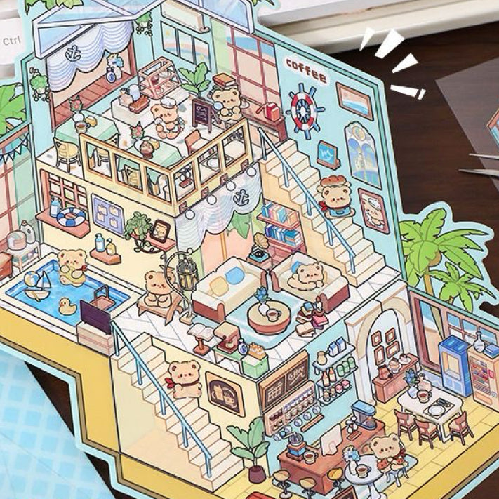 Playing Game DIY 3D Scene Stickers - 4 Cute Miniature Scenes