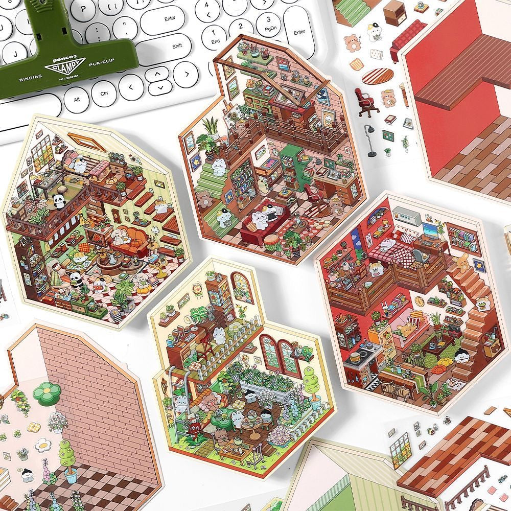 House Landscape DIY 3D Scene Stickers - 4 Cute Miniature Scenes