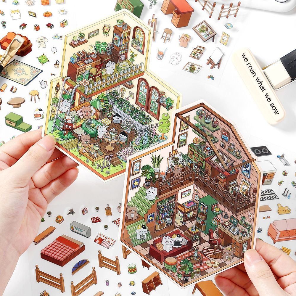 House Landscape DIY 3D Scene Stickers - 4 Cute Miniature Scenes