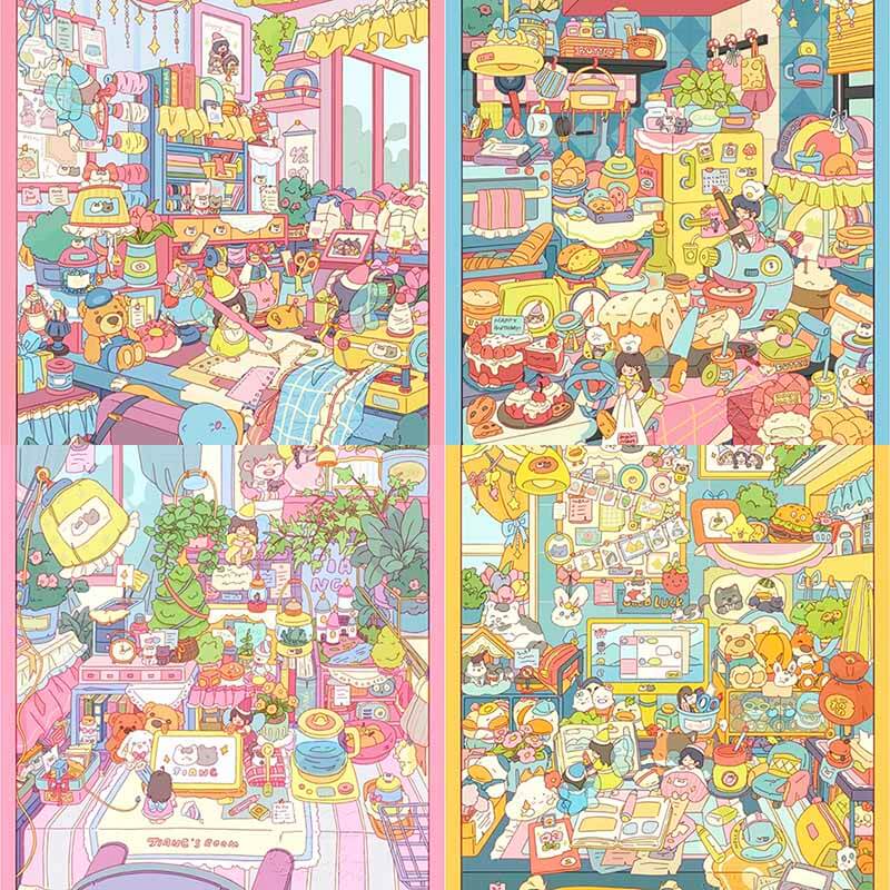 Desktop Microcosm DIY 3D Scenes Sticker 4 Cute Scenes(S)