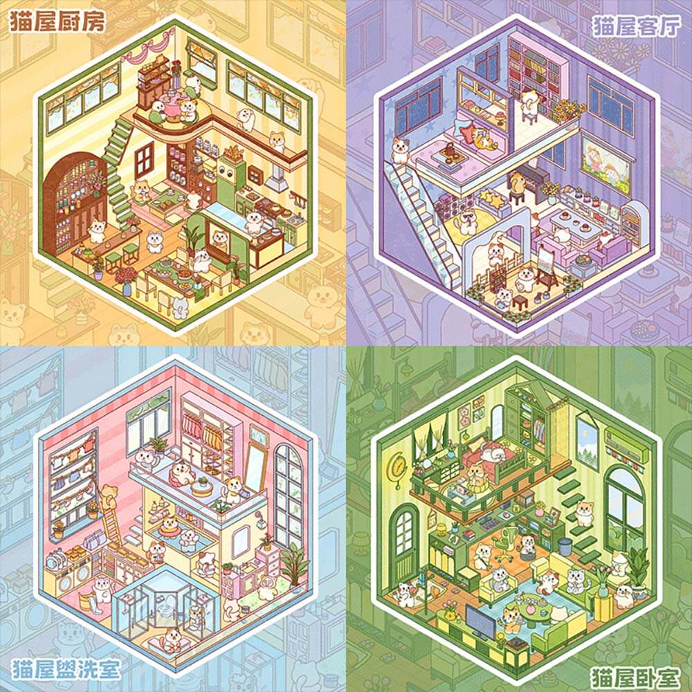 Kitty Casa Suite DIY 3D Scene Stickers 4 Cute Miniature Scenes