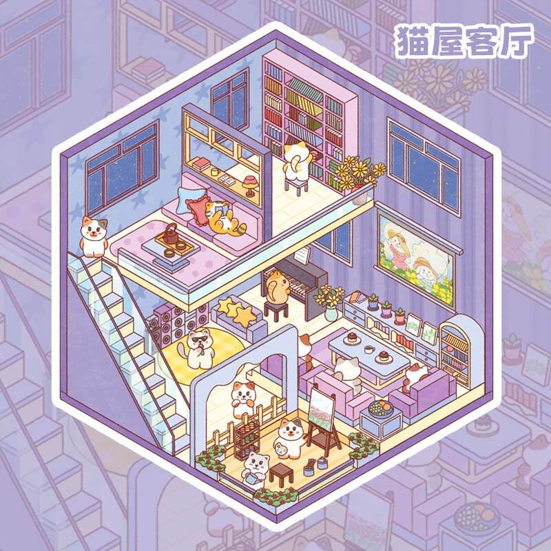 Kitty Casa Suite DIY 3D Scene Stickers 4 Cute Miniature Scenes