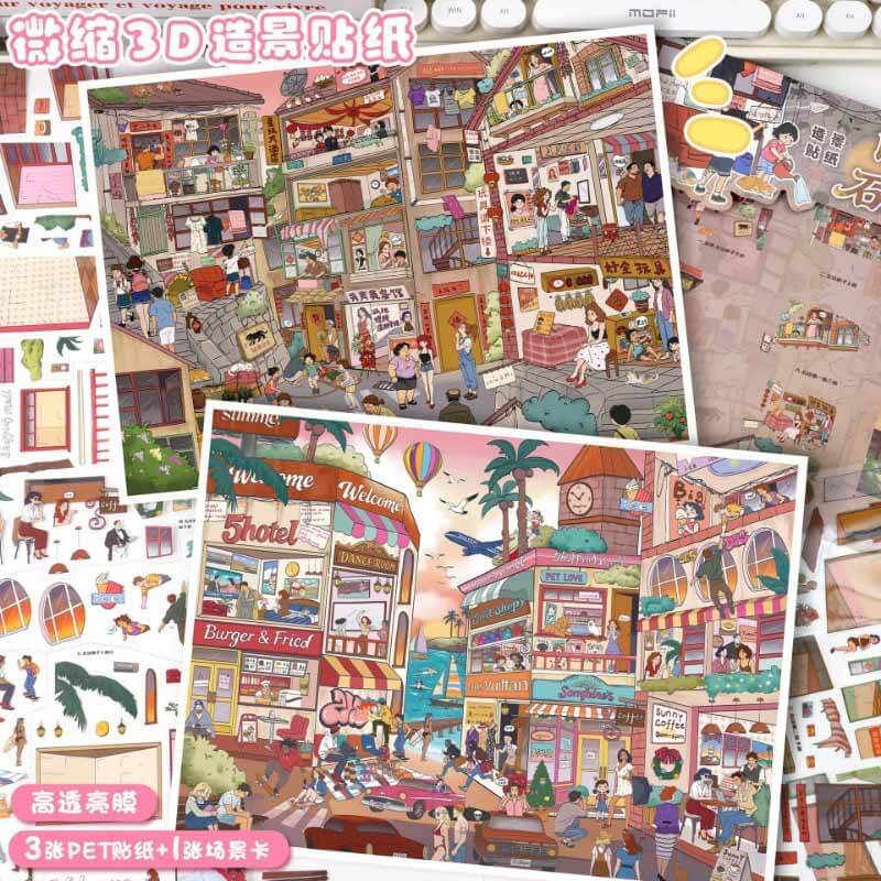 Sunlit Coast DIY 3D Scene Stickers 2 Cute Scenes(L)