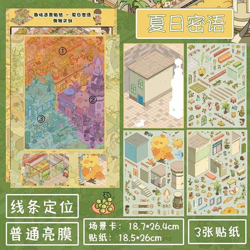 Seasonal Letters DIY 3D Scene Stickers 2 Cute Miniature Scenes(L)