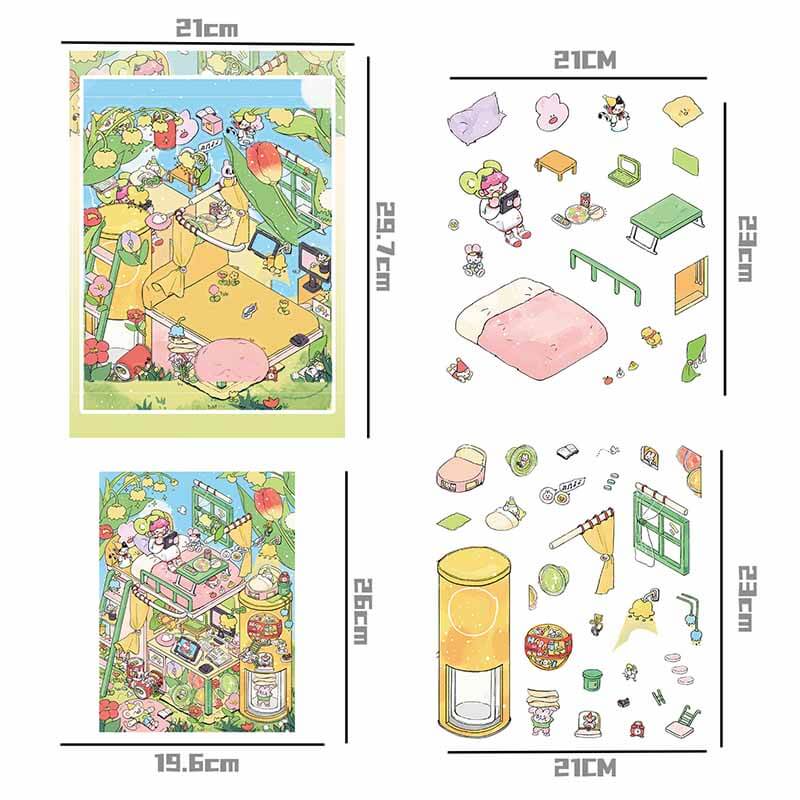Cozy Foodie Village DIY 3D Scene Stickers Cute Scenes(L)