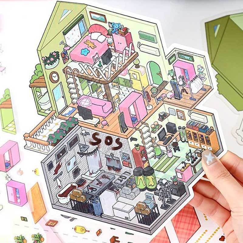 Cottage Clack & Chat DIY 3D Scene Stickers Lovely 2 Miniature Scenes