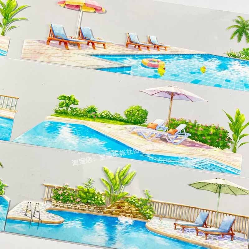 Vacation Wimming Pool PET Journaling Scene Tape