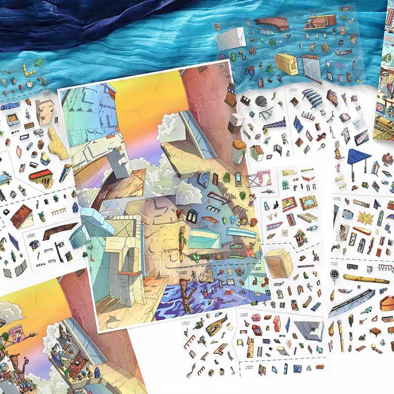 Impossible Town DIY 3D Scene Stickers With Guide Lines(XL)