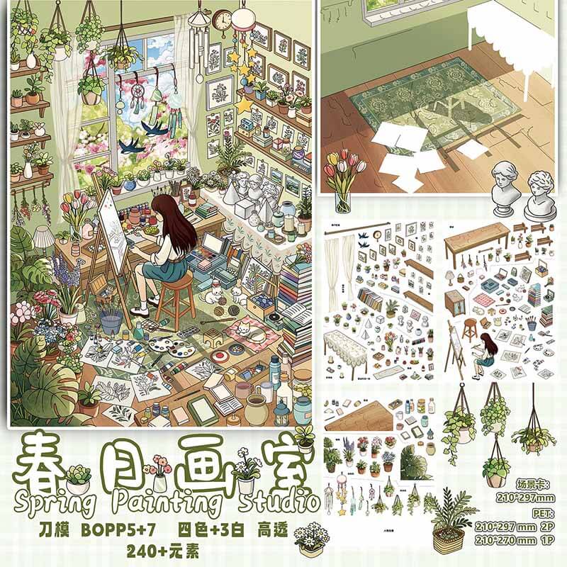 Spring Glow DIY 3D Scene Stickers With Guide Lines(L)
