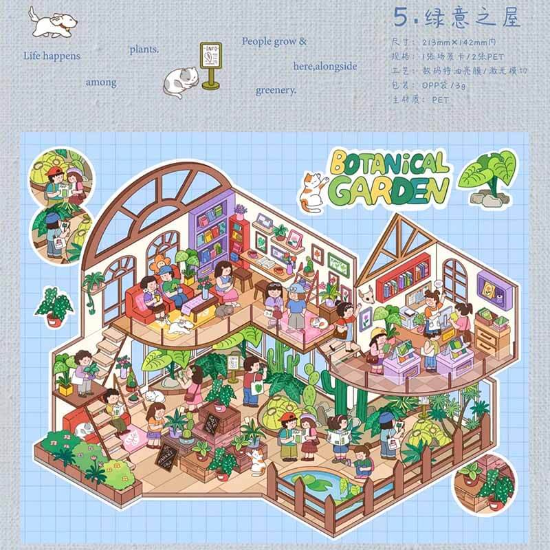 Green Living DIY 3D Scene Stickers 5 Cute Scenes(L)