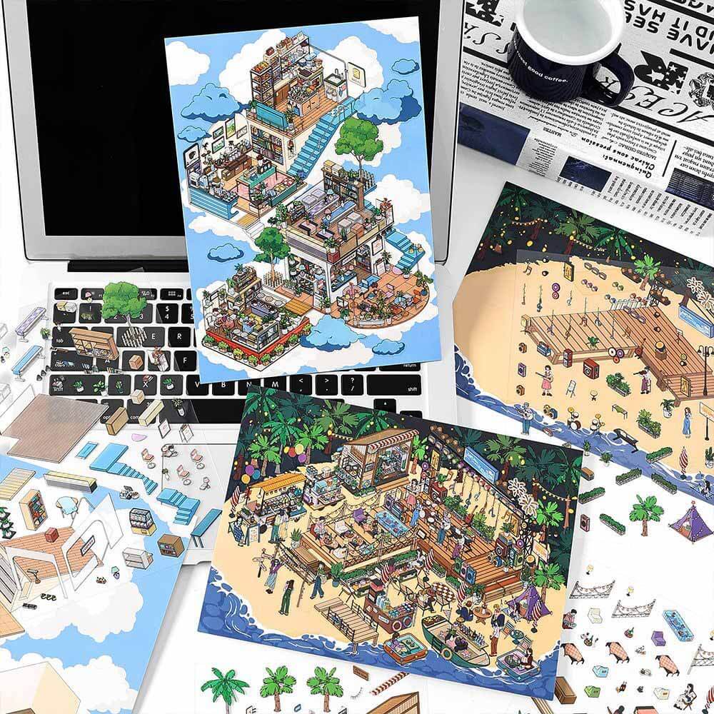 Dreamy Escape DIY 3D Scene Stickers 2 Cute Miniature Scenes