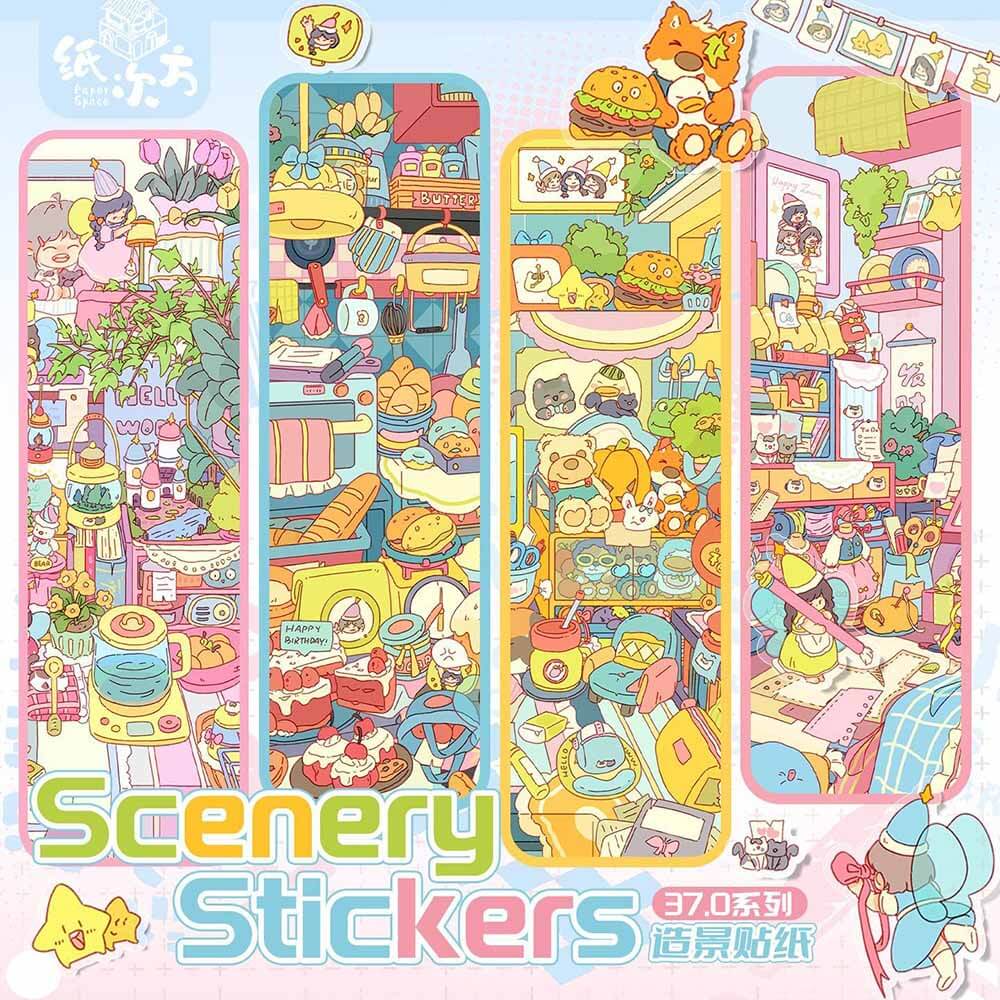 Desktop Microcosm DIY 3D Scenes Sticker 4 Cute Scenes(S)