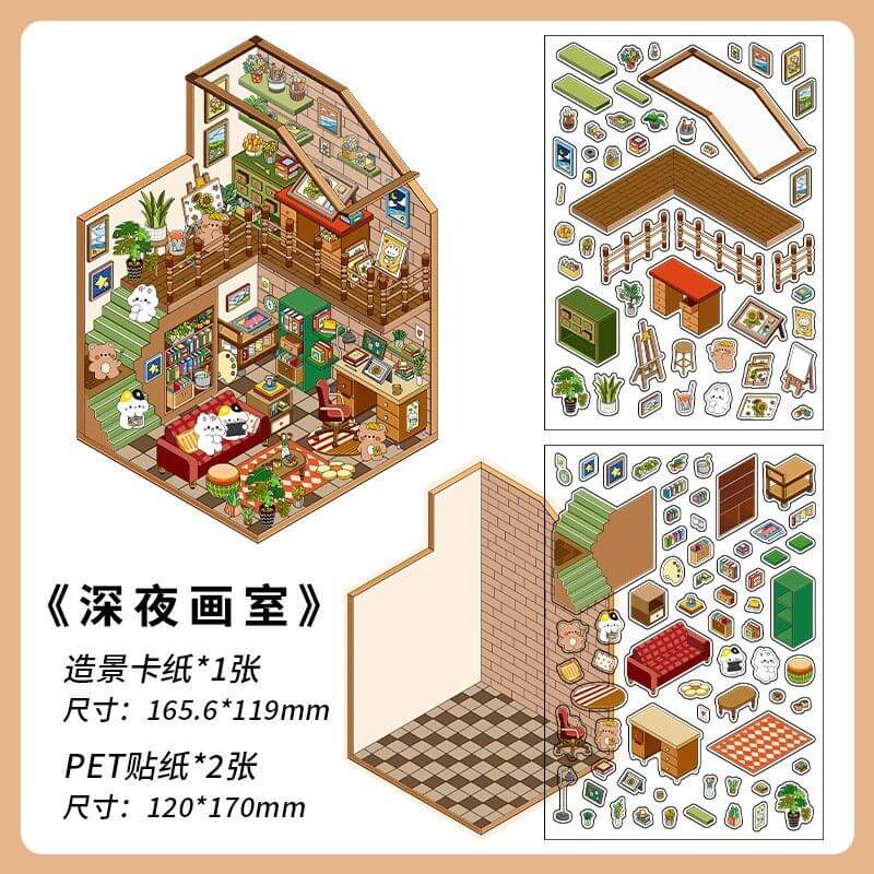 House Landscape DIY 3D Scene Stickers - 4 Cute Miniature Scenes
