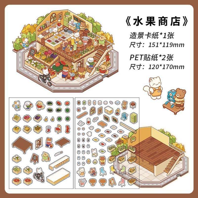 Farm Orchard DIY 3D Scene Stickers - 4 Cute Miniature Scenes