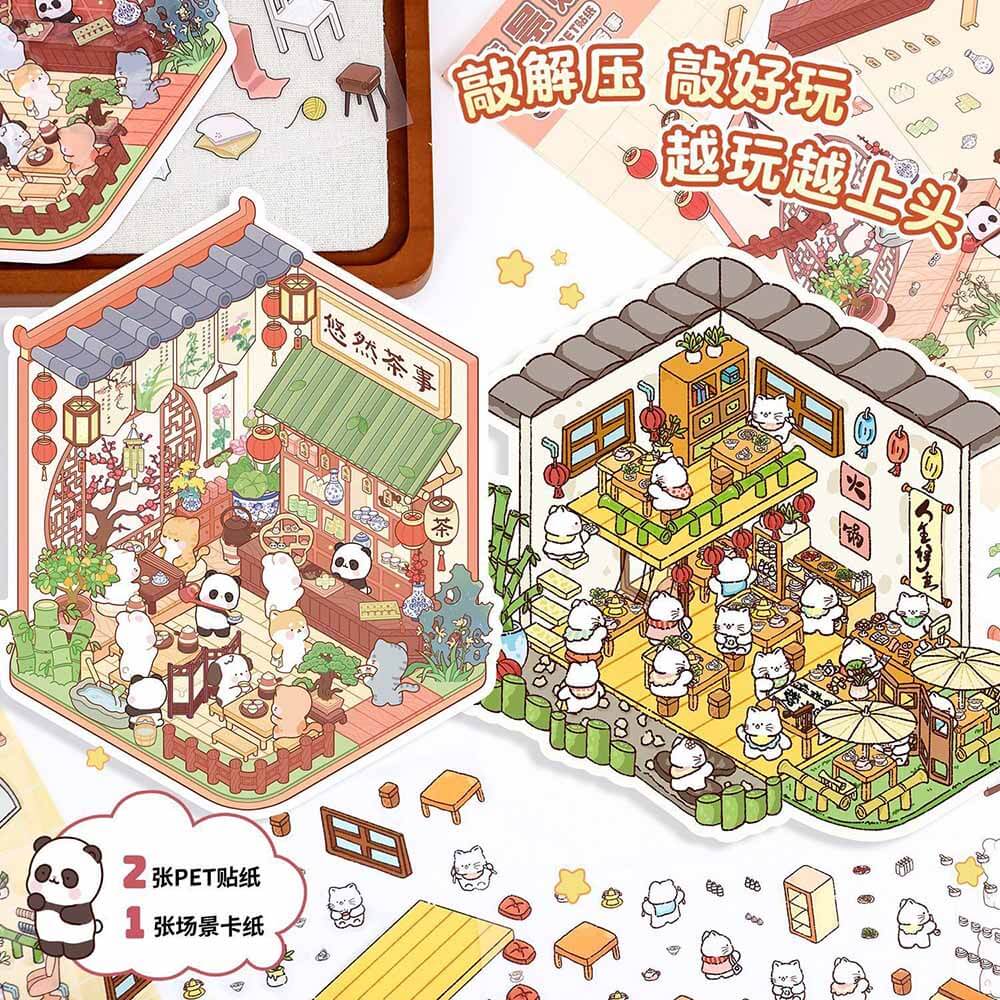 Cozy Lifestyle 3D Scene Stickers 4 Cute Miniature Scenes