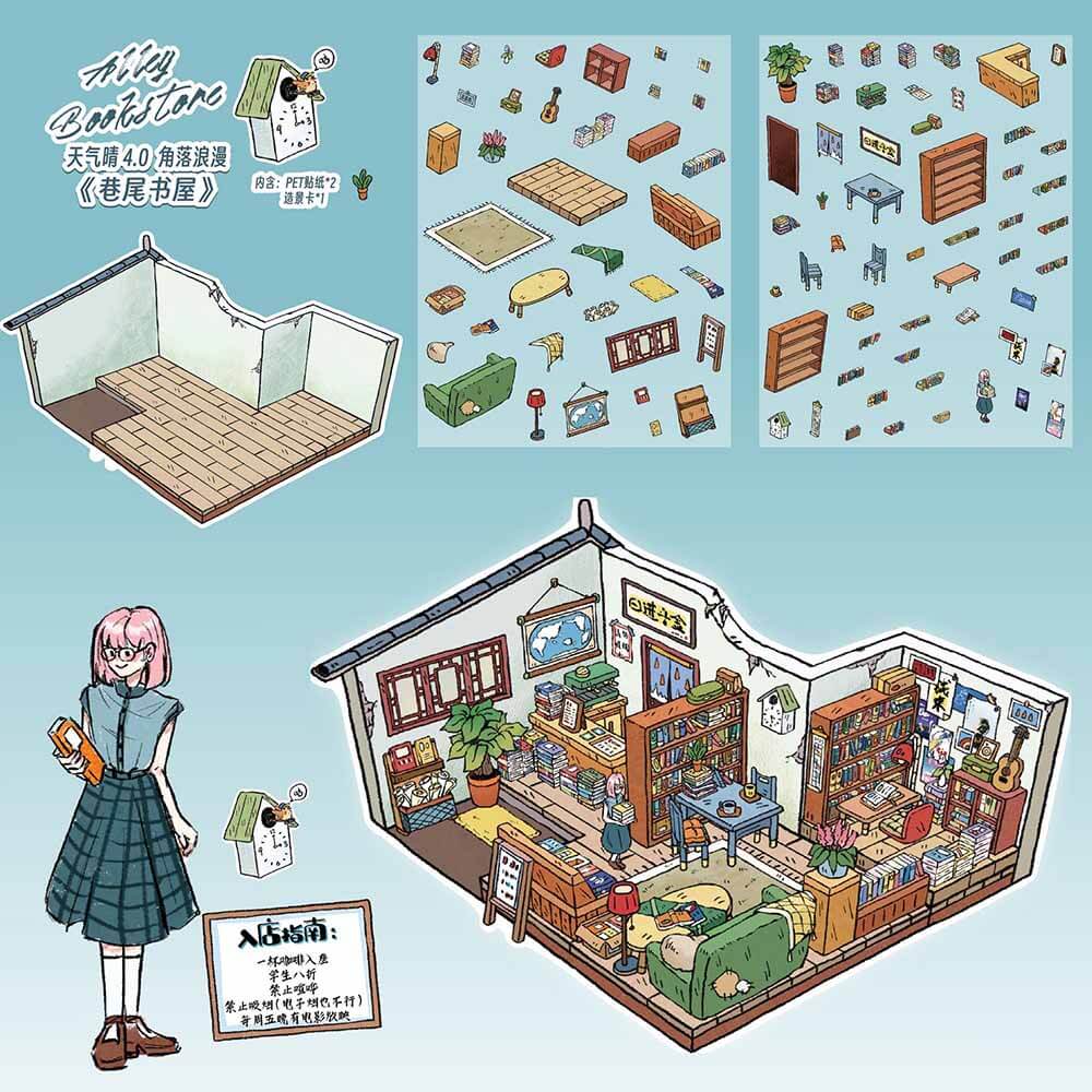 Romantic Street Corner DIY 3D Scene Stickers  Cute Miniature Scenes