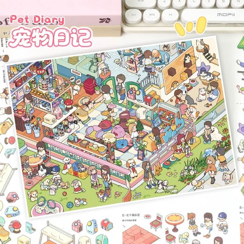 Pet Time DIY 3D Scene Stickers 2 Cute Miniature Scenes(L)