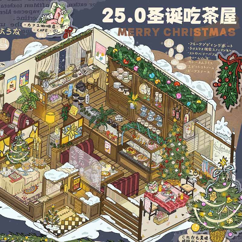 Festive Tea House DIY 3D Scene Stickers 2 Cute Scenes(L)