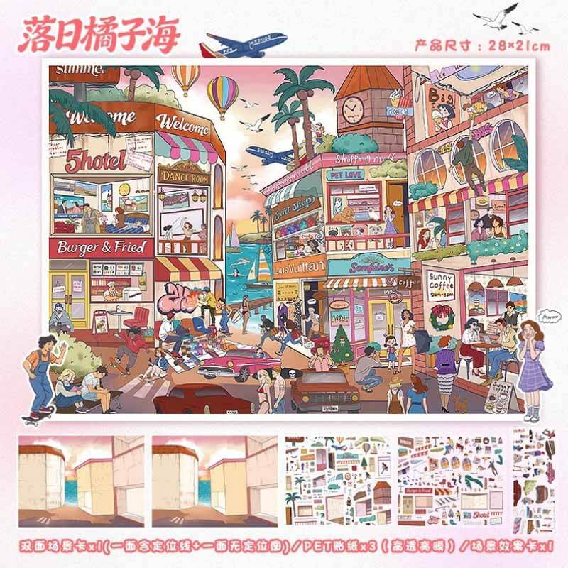 Sunlit Coast DIY 3D Scene Stickers 2 Cute Scenes(L)