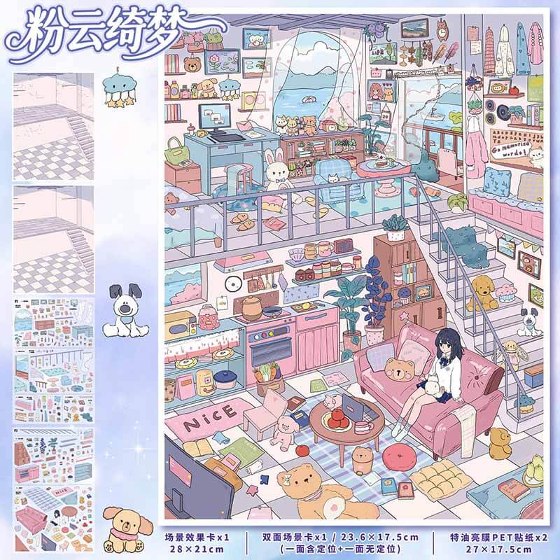 Cloud Fantasy DIY 3D Scene Stickers 2 Cute Scenes(L)