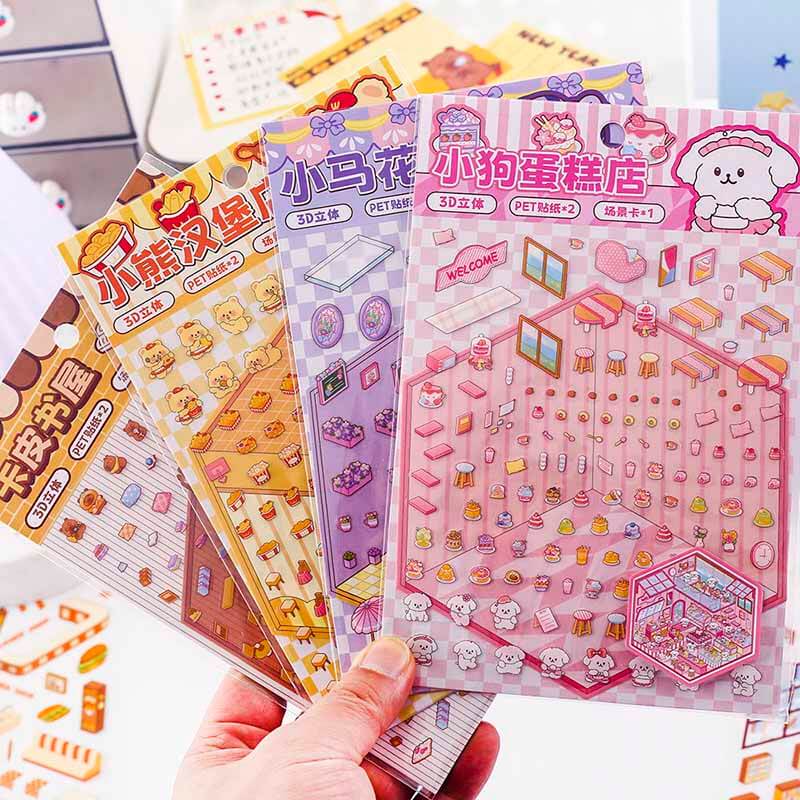 Cozy Critter Shops DIY 3D Sticker Collection 4 Cute Miniature Scenes