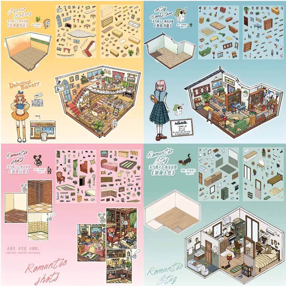 Romantic Street Corner DIY 3D Scene Stickers  Cute Miniature Scenes